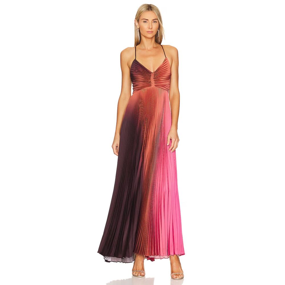 A.L.C. Ombre Pink to Burgundy Pleated Maxi Dress